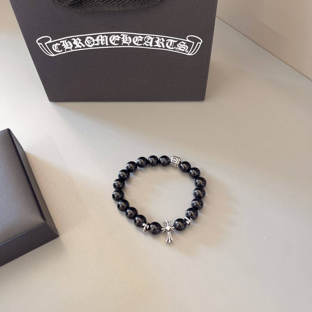 Martin Graham beaded bracelet in polished metal-tone – side detail