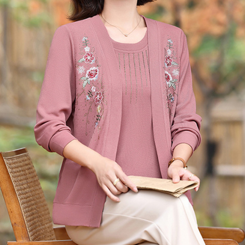 Women's Chic Embroidered Long-Sleeve Knit Top Clothing & Accessories