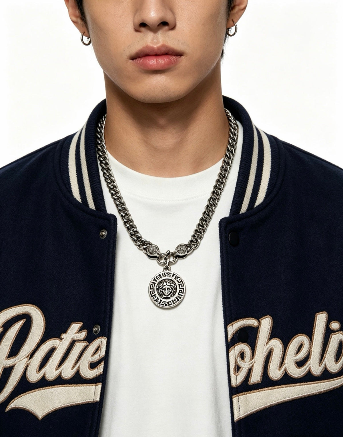 Martin Graham pendant necklace in polished metal-tone – styled product view