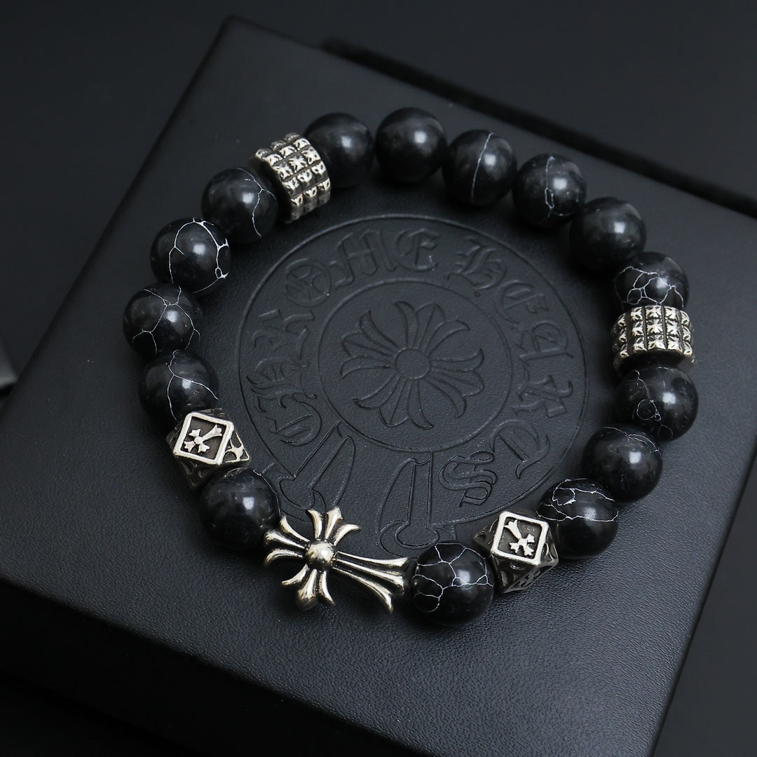 Martin Graham beaded bracelet in polished metal-tone – close-up detail
