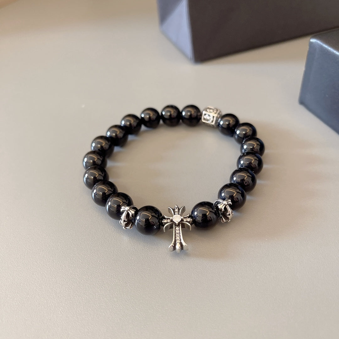 Martin Graham beaded bracelet in polished metal-tone – close-up detail