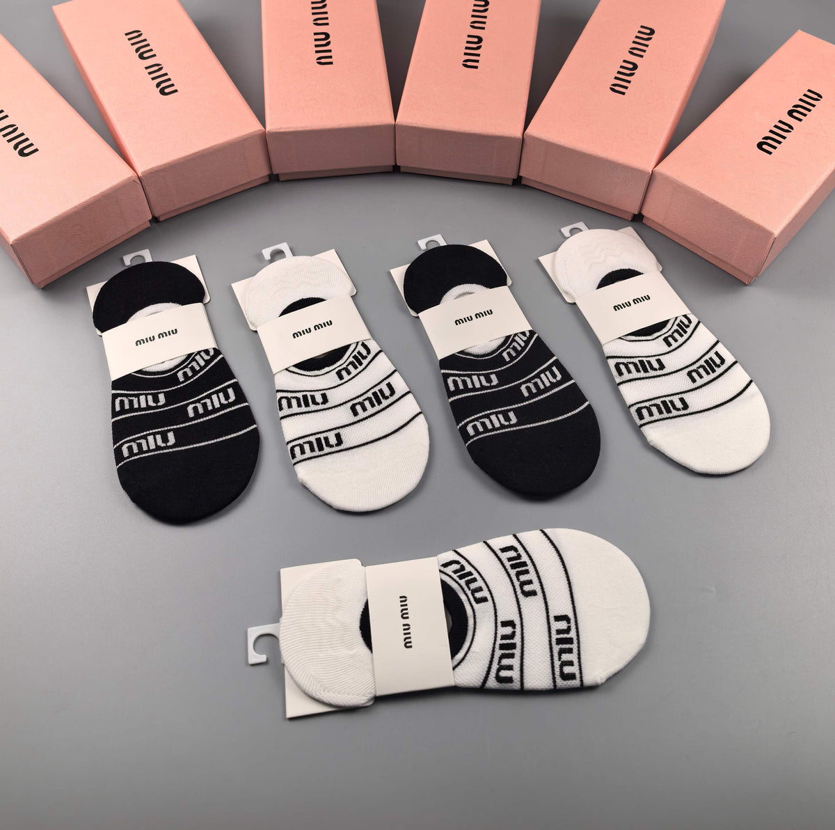 Miu Miu Combed cotton Visible Logo, Stripe Or Motif Details No-Show Socks