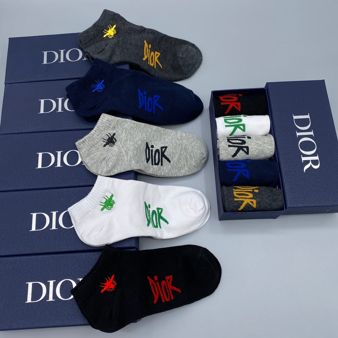 Dior Colourful Embroidered Lettering Ankle Socks - 5-Pair Set