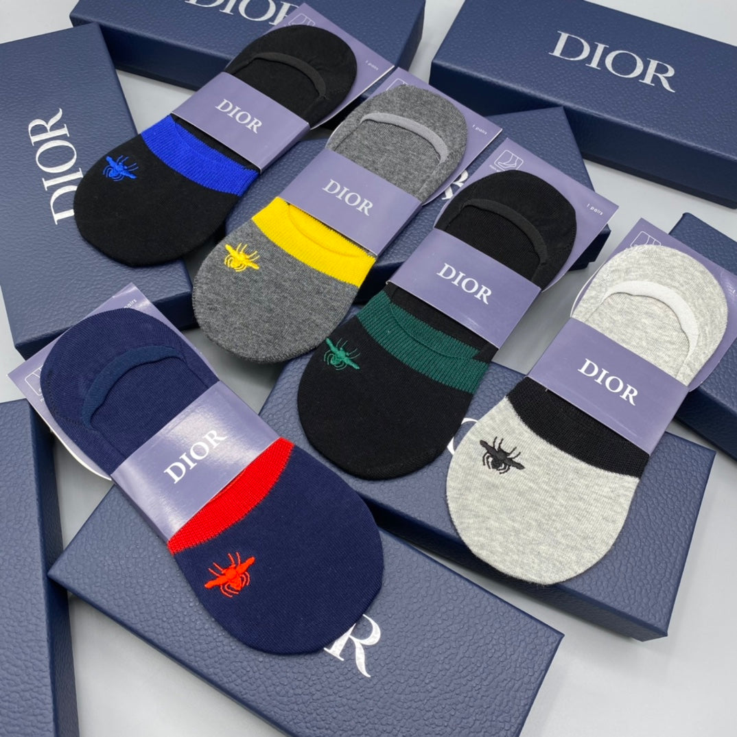 Dior Coloured Stripe Accents No-Show Socks - 5-Pair Set