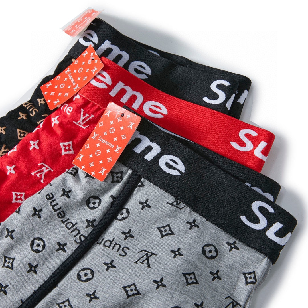 Louis Vuitton x Supreme Monogram-Style Graphics And Contrast Waistbands Men's Boxer Briefs