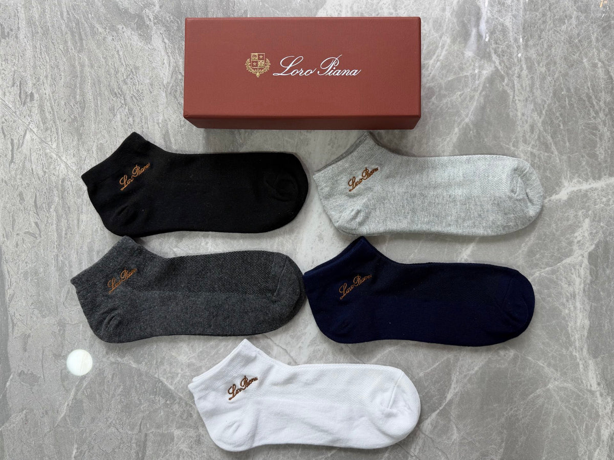 Loro Piana Restrained Script Ankle Socks - 5-Pair Set