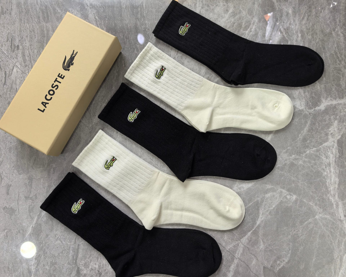 Lacoste Cotton Small Crocodile Motifs Crew Socks - 5-Pair Set