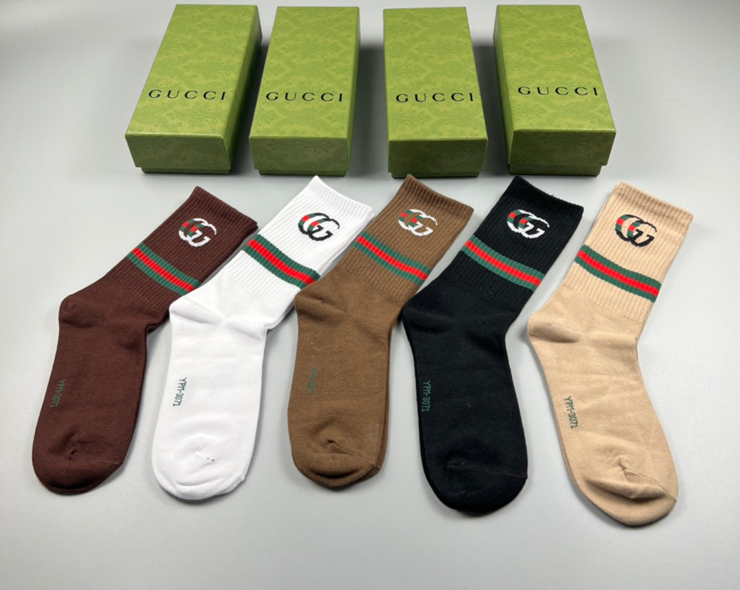 Gucci Cotton Wordmark And Stripe Crew Socks - 5-Pair Set