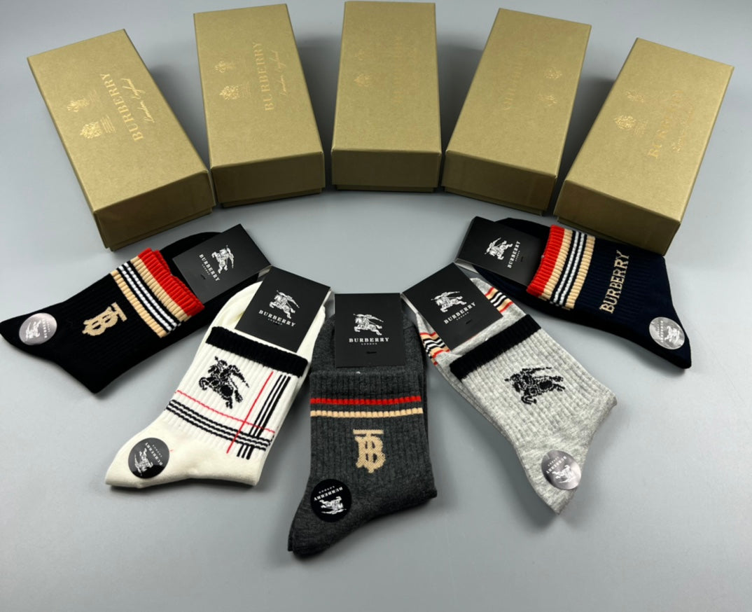 Burberry Cotton Simple Contrast Mid-Calf Socks - 5-Pair Set