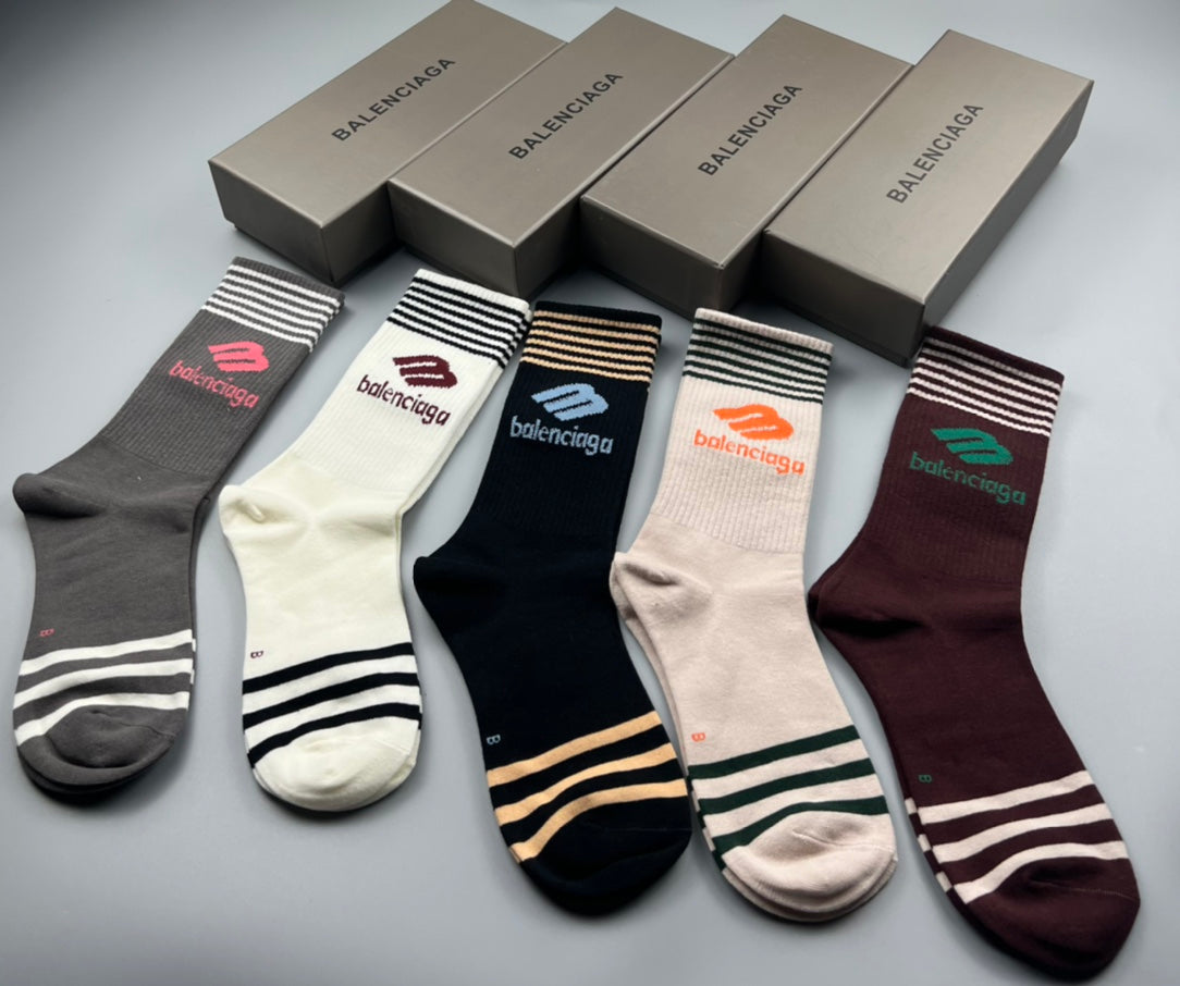 Balenciaga Cotton Stripe And Wordmark Crew Socks