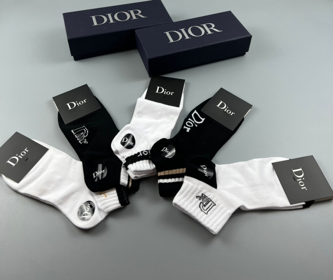 Dior Black-and-White Logo Ankle Socks - Box of 5 Pairs