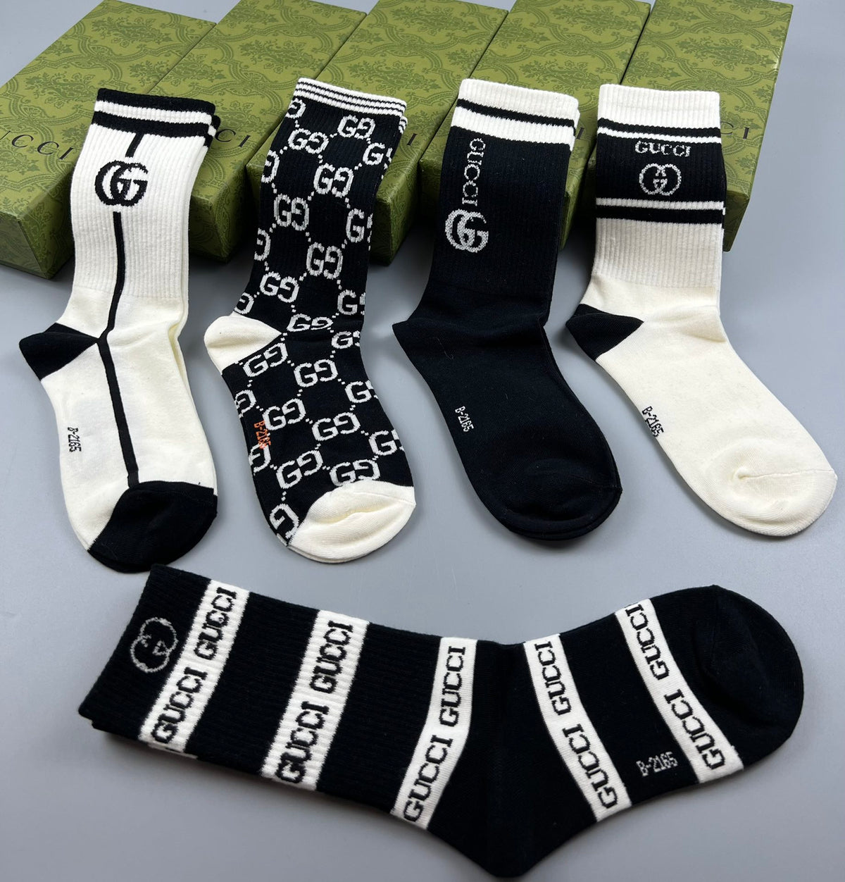 Gucci Cotton Geometric Linked Patterns Crew Socks - 5-Pair Set