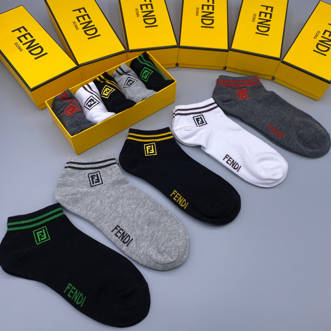 Fendi Bright Accent Details Ankle Socks - 5-Pair Set