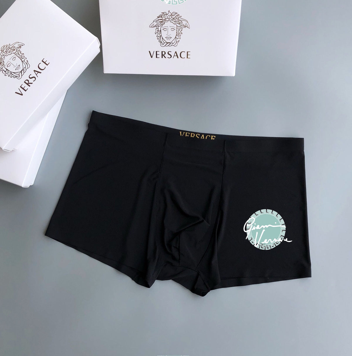 Versace Solid Panels And Visible Emblem Details Men's Boxer Briefs - 3-Piece Box