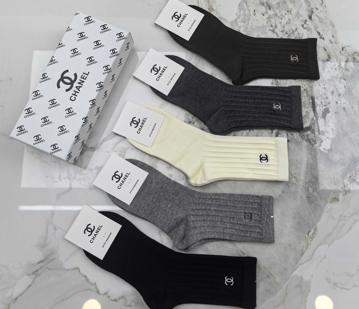Chanel Combed Cotton Crew Socks - 5-Pair Set