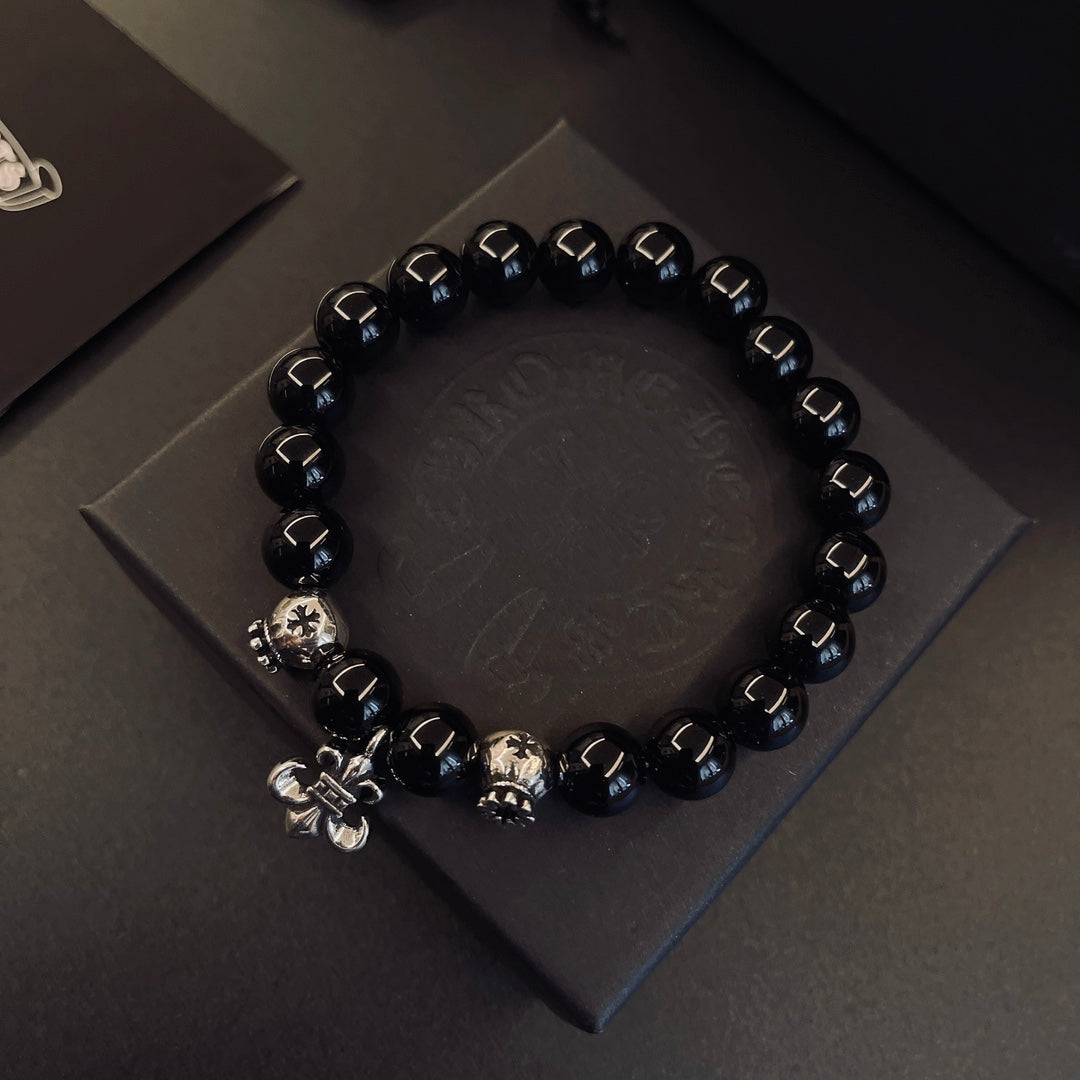 Martin Graham beaded bracelet in polished metal-tone – close-up detail