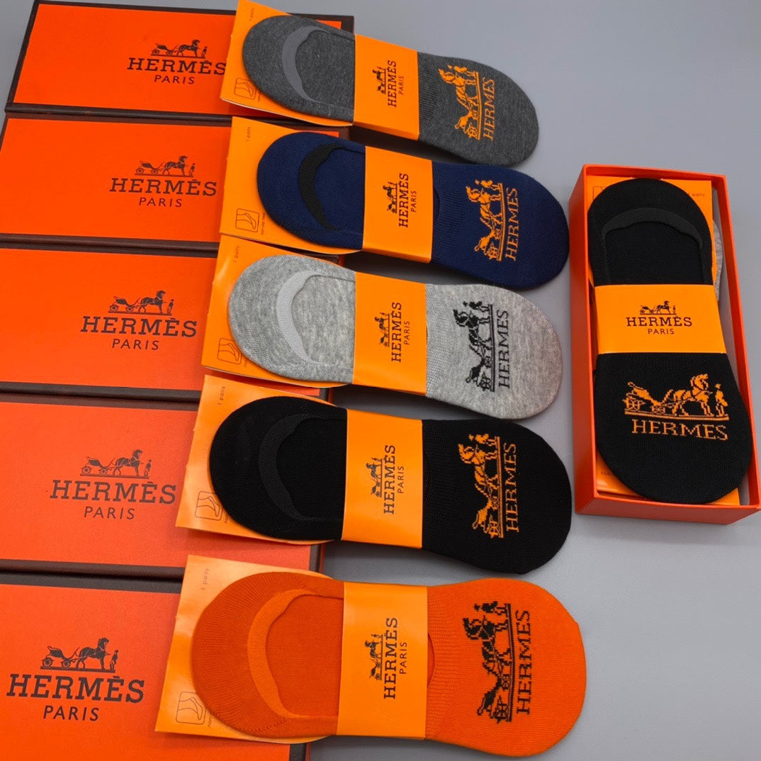 Hermes Logo No-Show No-Show Socks - 5-Pair Box