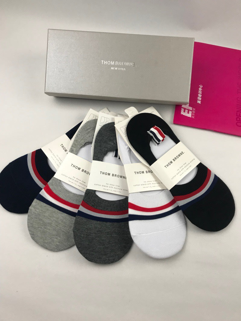 Thom Browne Tricolor-Stripe No-Show Socks