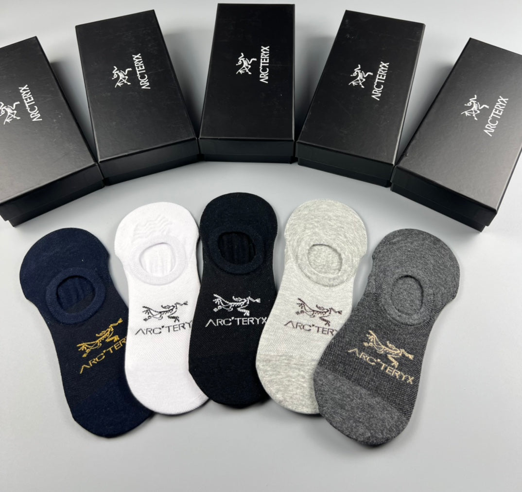 Arc'teryx Cotton Visible Logo, Stripe Or Motif Details No-Show Socks - 5-Pair Set