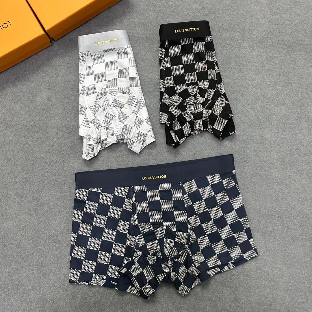 Louis Vuitton Black, White And Navy Checker-Pattern Boxer Briefs Men's Boxer Briefs - 3-Piece Box