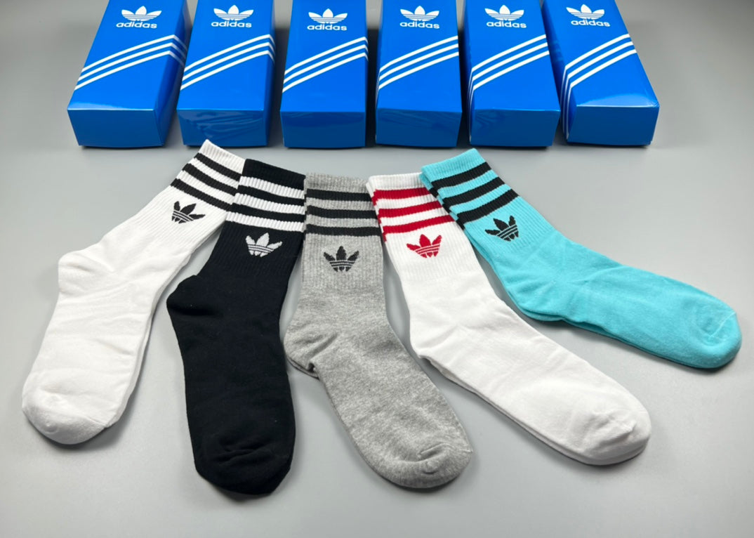 Adidas Mixed Stripe Crew Socks - 5-Pair Box