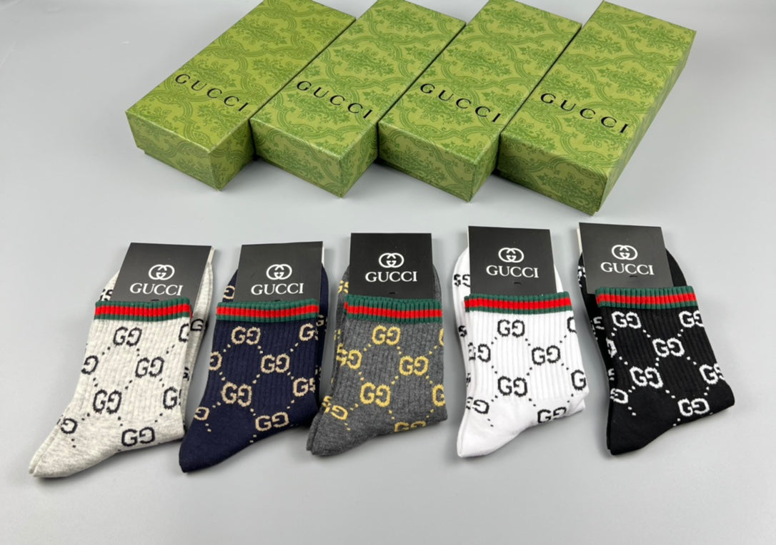 Gucci Cotton Repeating Linked Motifs Crew Socks - 5-Pair Set