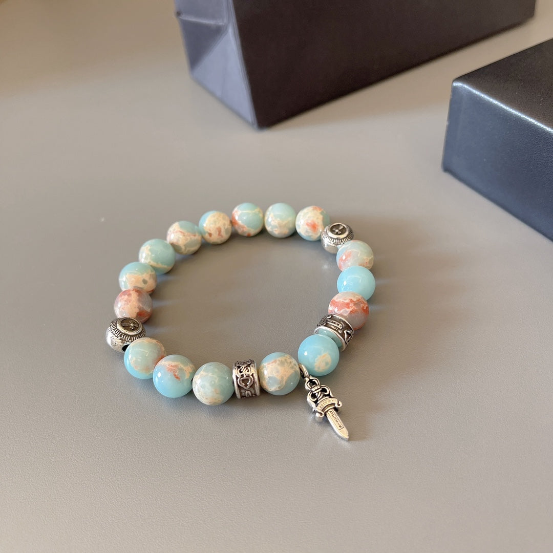 Martin Graham beaded bracelet in polished metal-tone – close-up detail