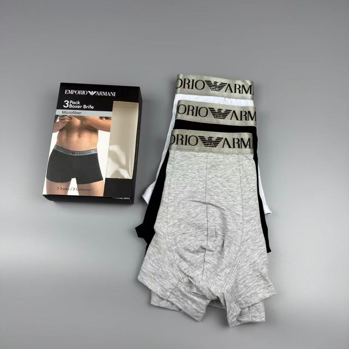 Armani Black, White & Grey Cotton Men's Boxer Briefs - 3-Piece Box