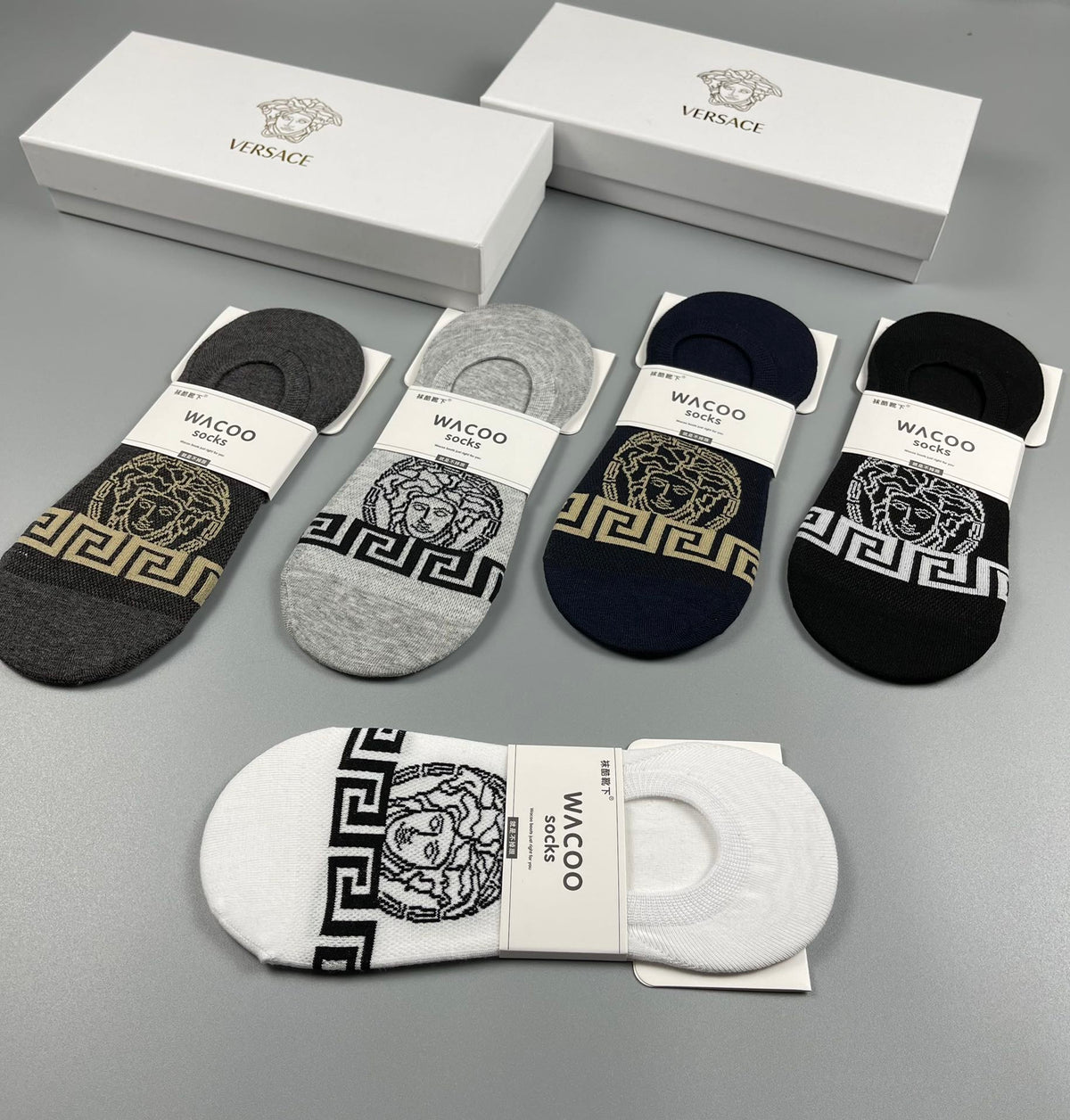 Versace Cotton No-Show Socks - 5-Pair Set