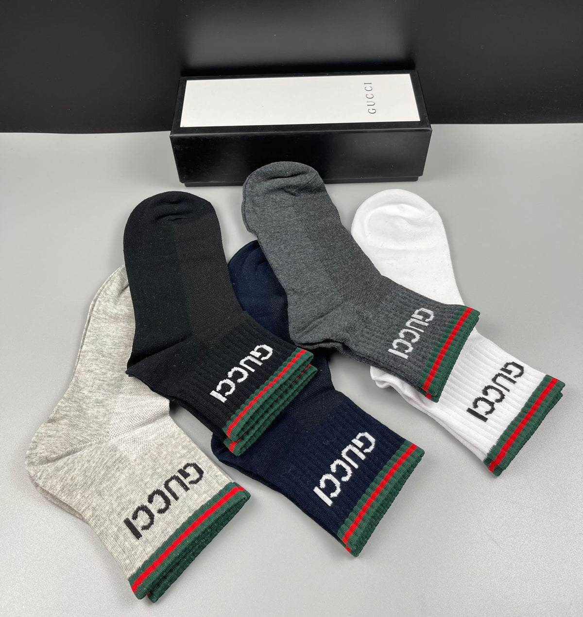 Gucci Cotton Coloured Stripe Panels Crew Socks - 5-Pair Set