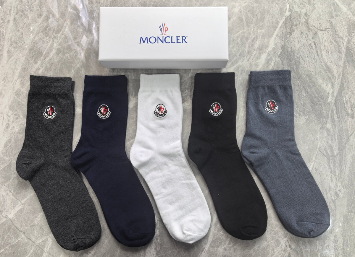 Moncler Small Round Emblems Crew Socks - 5-Pair Set