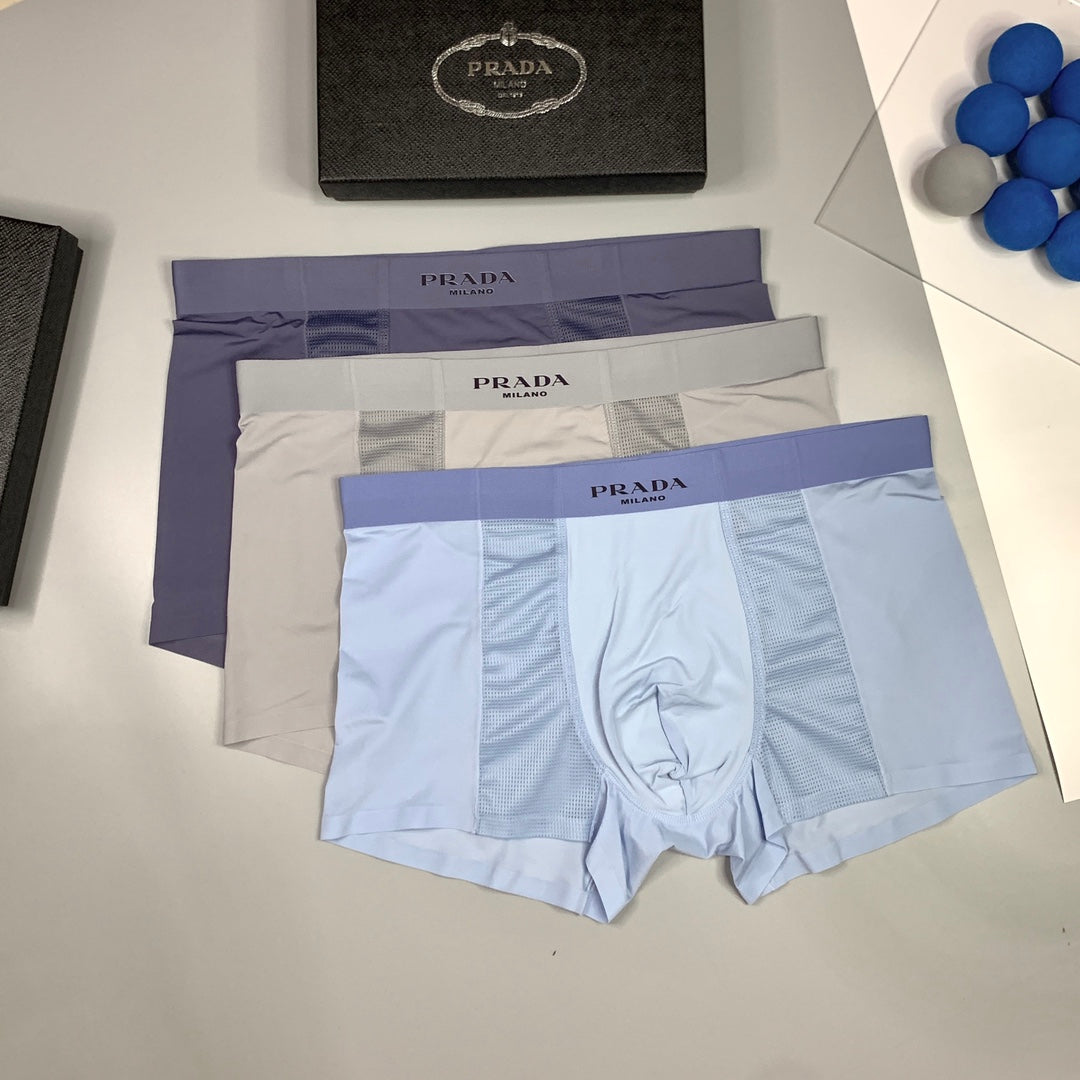 Prada Clean Logo Waistbands And Mesh Panels Men's Boxer Briefs - 3-Piece Box