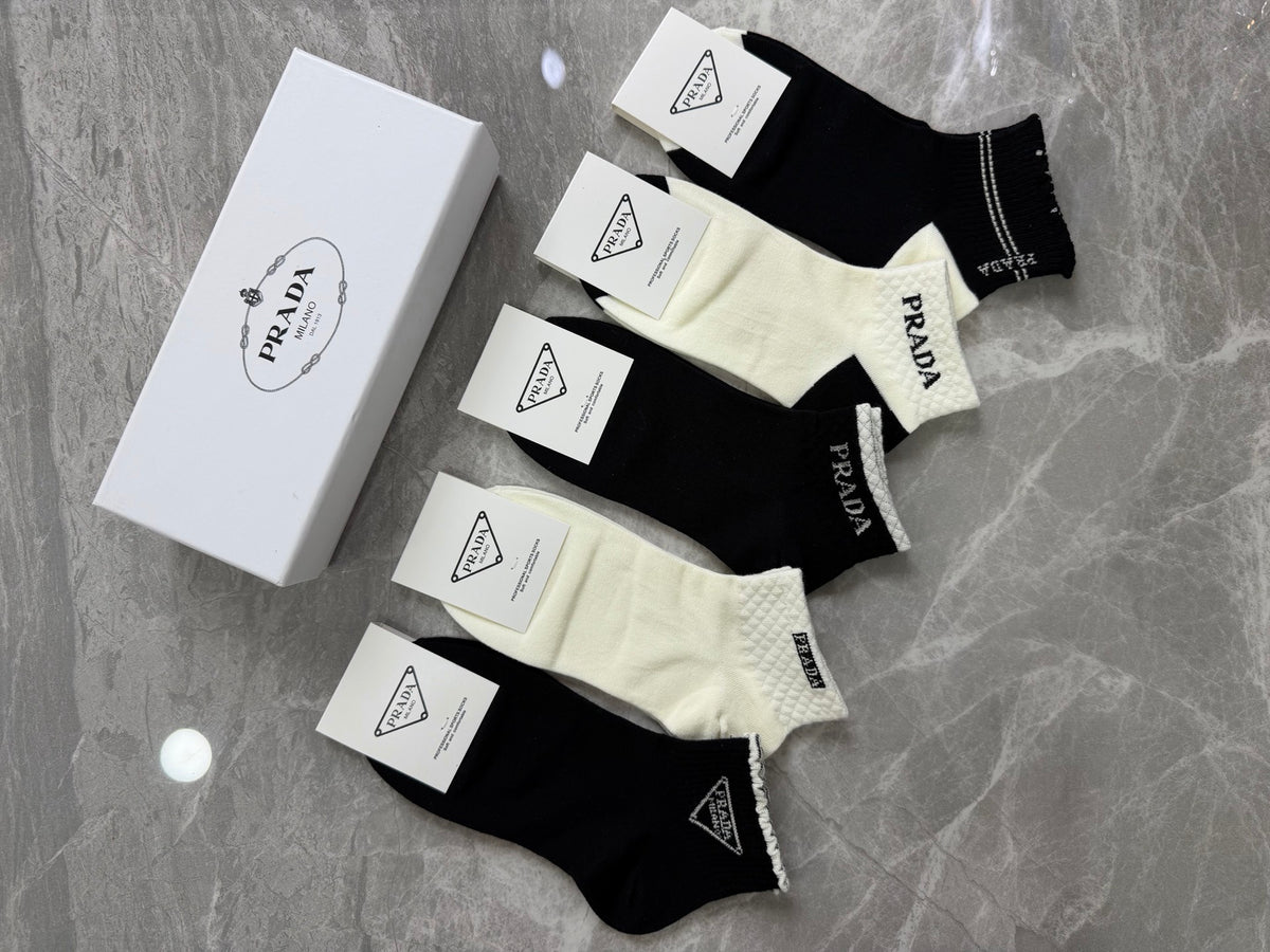Prada Cotton Pastel Colour Tonal Waistbands Crew Socks
