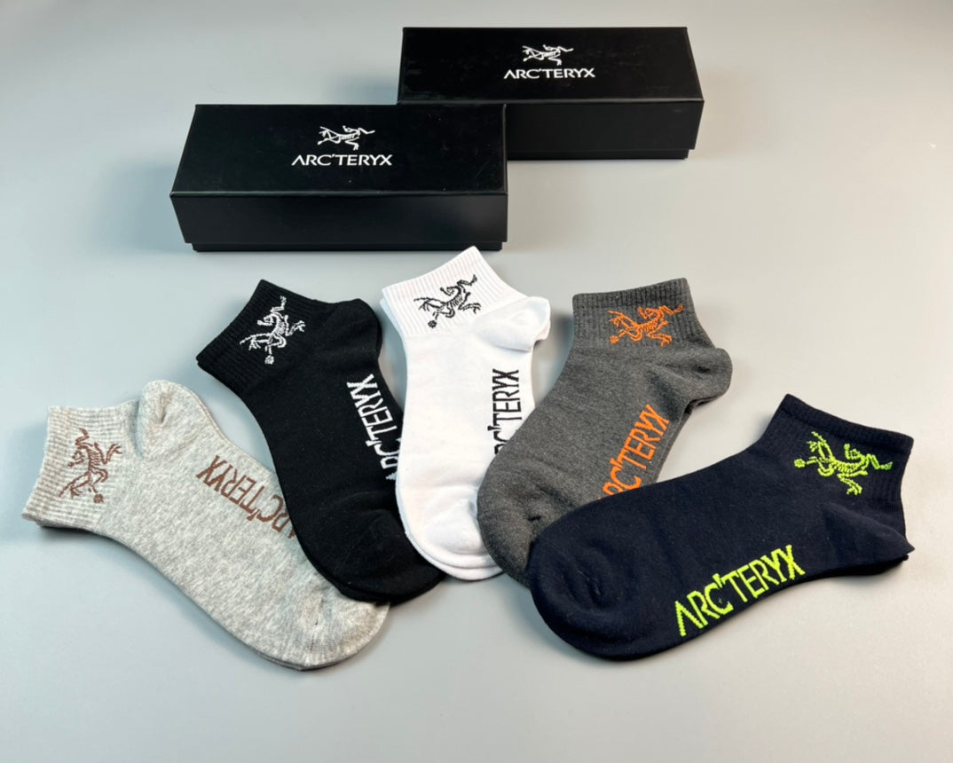 Arc'teryx Cotton Colourful Bird And Wordmark Ankle Socks - 5-Pair Set