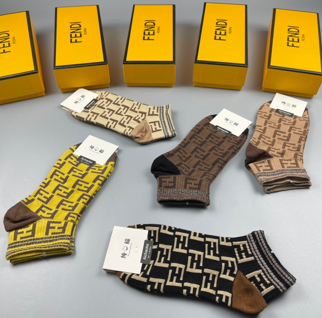 Fendi Monogram Ankle Socks - 5-Pair Box