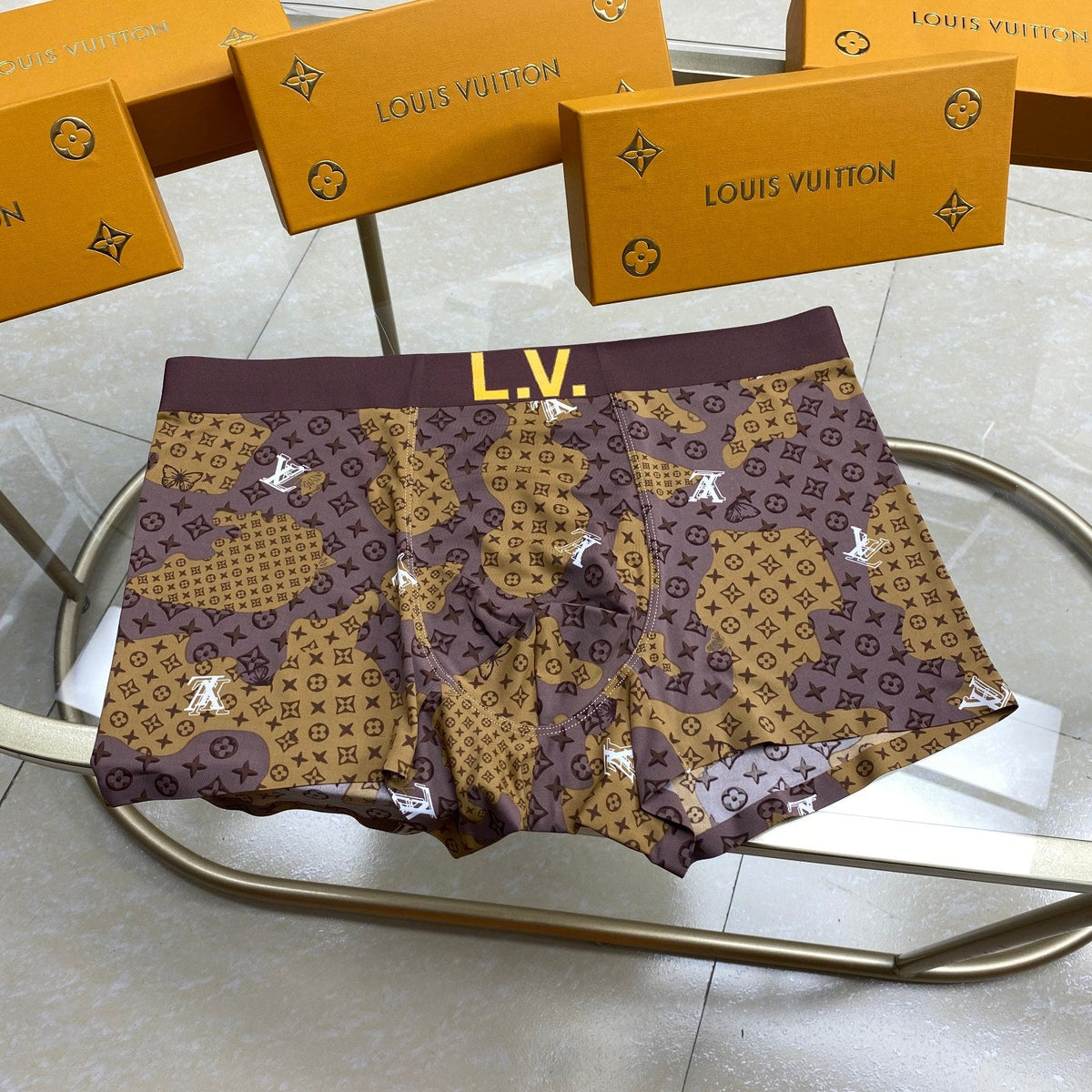 Louis Vuitton Monogram-Style Prints And Solid Colour Men's Boxer Briefs - 3-Piece Box