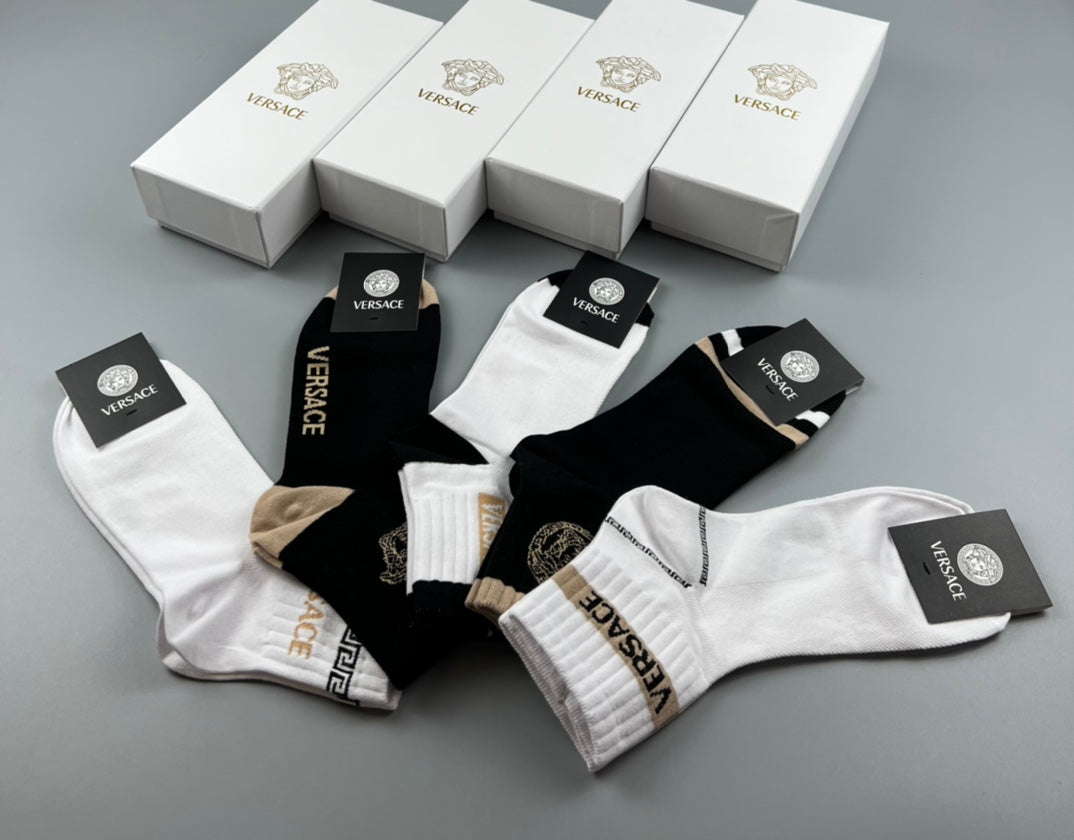 Versace Cotton blend Mixed Greek-Key And Medallion Ankle Socks - 5-Pair Set