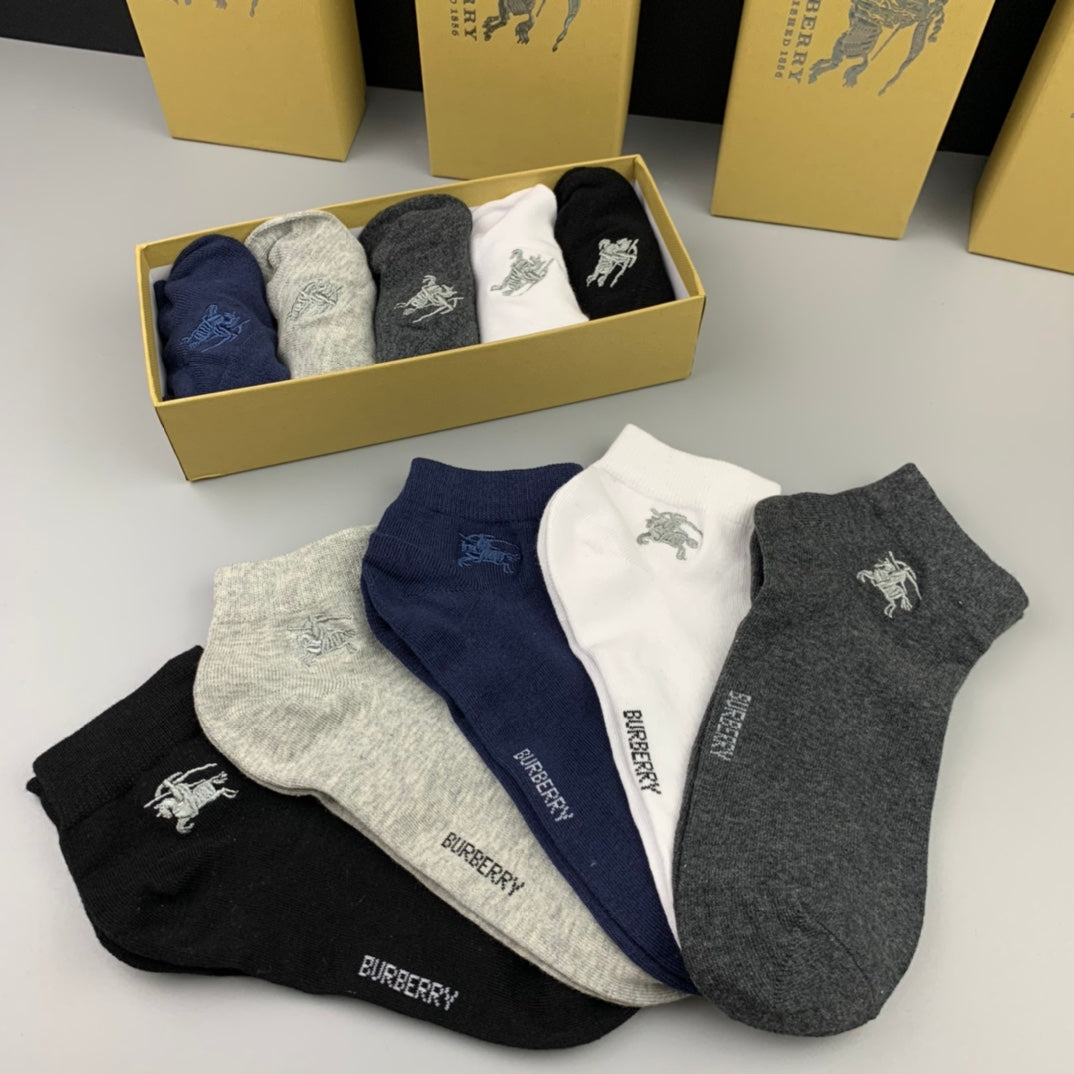 Burberry Cotton Small Horse Motifs No-Show Socks - 5-Pair Set