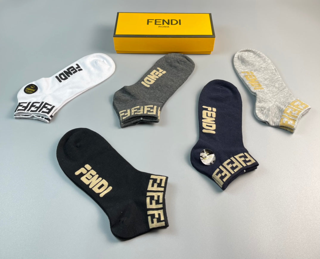 Fendi Wordmark And Letter-Pattern No-Show Socks - 5-Pair Set