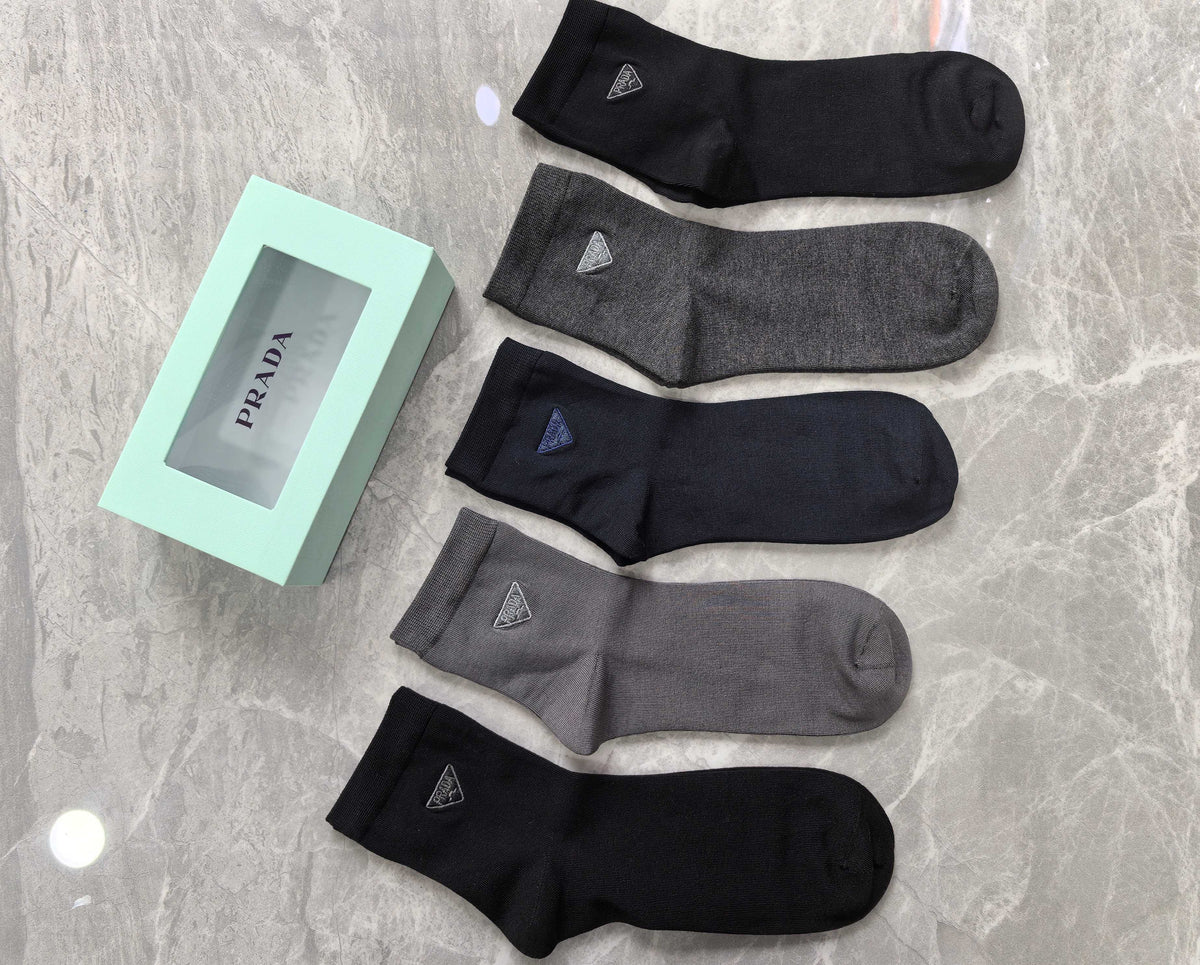 Prada Modal Triangular Emblem Crew Socks - 5-Pair Set