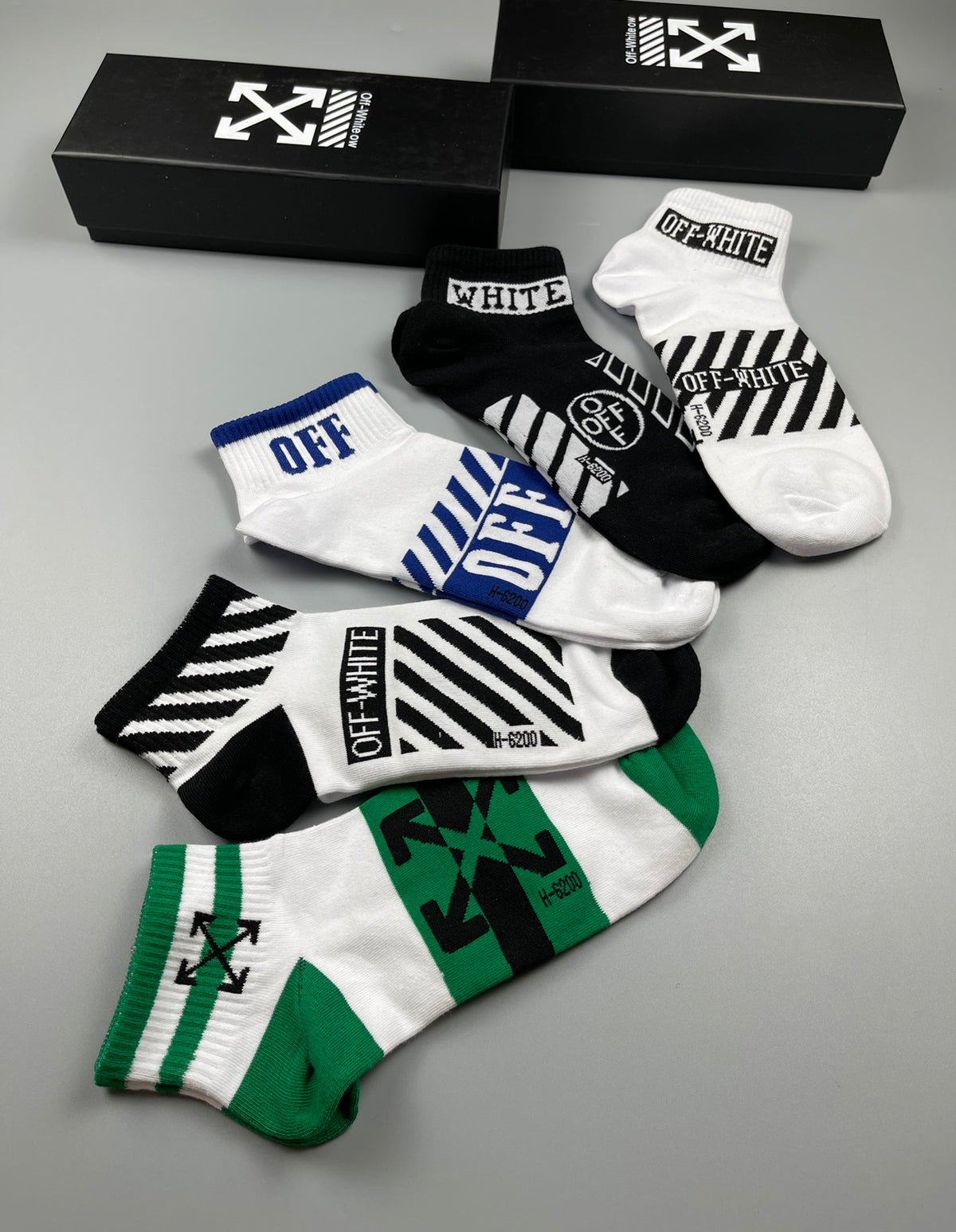 Off-White Diagonal Graphic Ankle Socks - 5-Pair Set