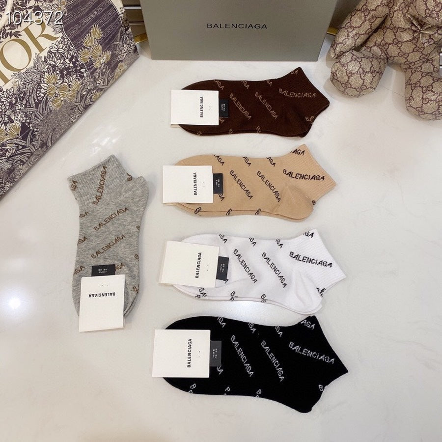 Balenciaga Contrast Wordmarks Ankle Socks - 5-Pair Set