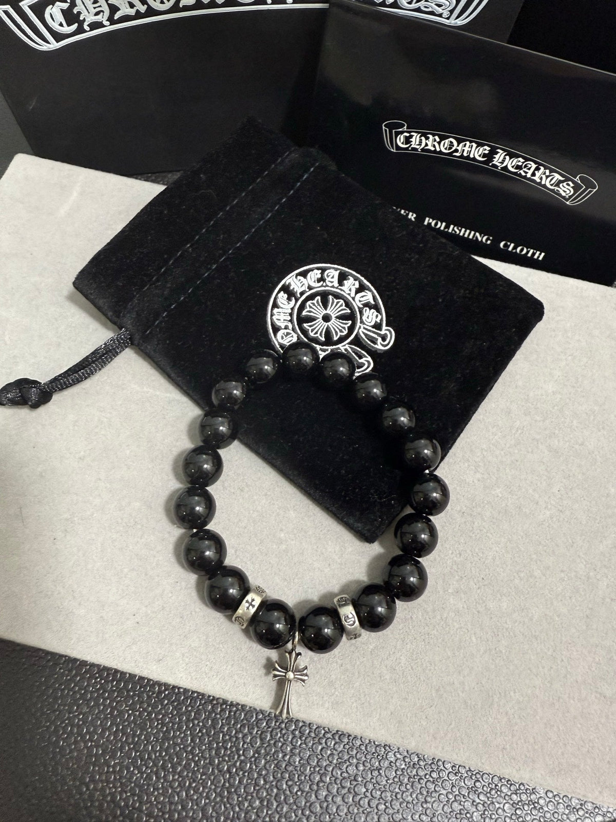 Martin Graham beaded bracelet in polished metal-tone – close-up detail