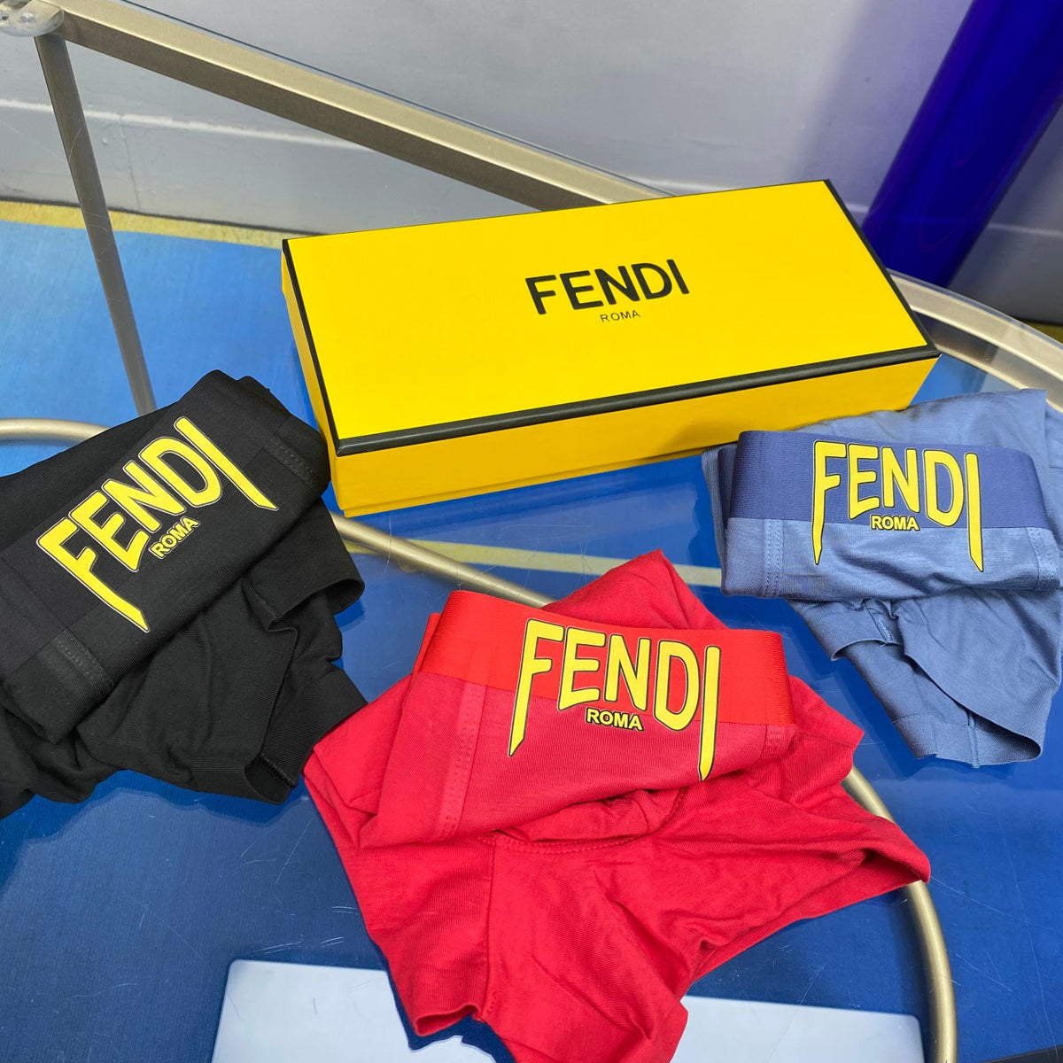 Fendi Modal Contrast Wordmark Men's Boxer Briefs - 3-Piece Box