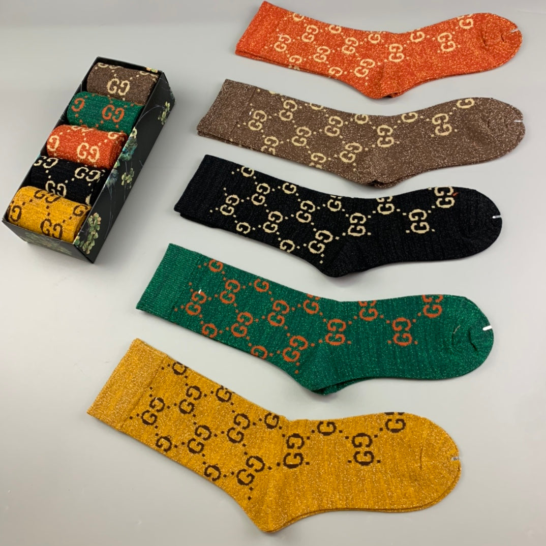 Gucci Repeating Linked Motifs Crew Socks - 5-Pair Set