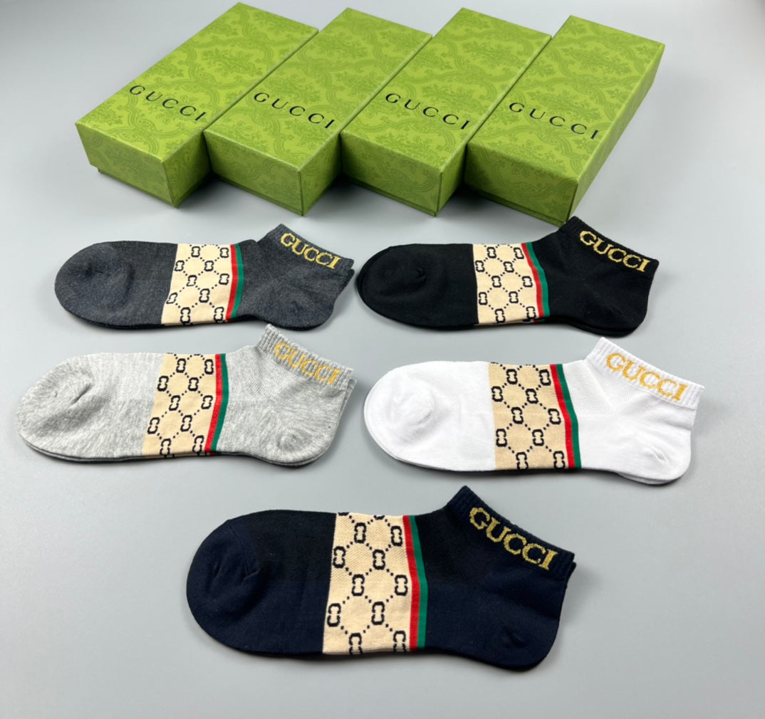 Gucci Check-Inspired Panels No-Show Socks - 5-Pair Set