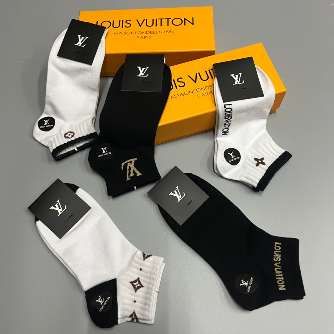 Louis Vuitton Small Initial And Floral Motifs Ankle Socks - 5-Pair Set