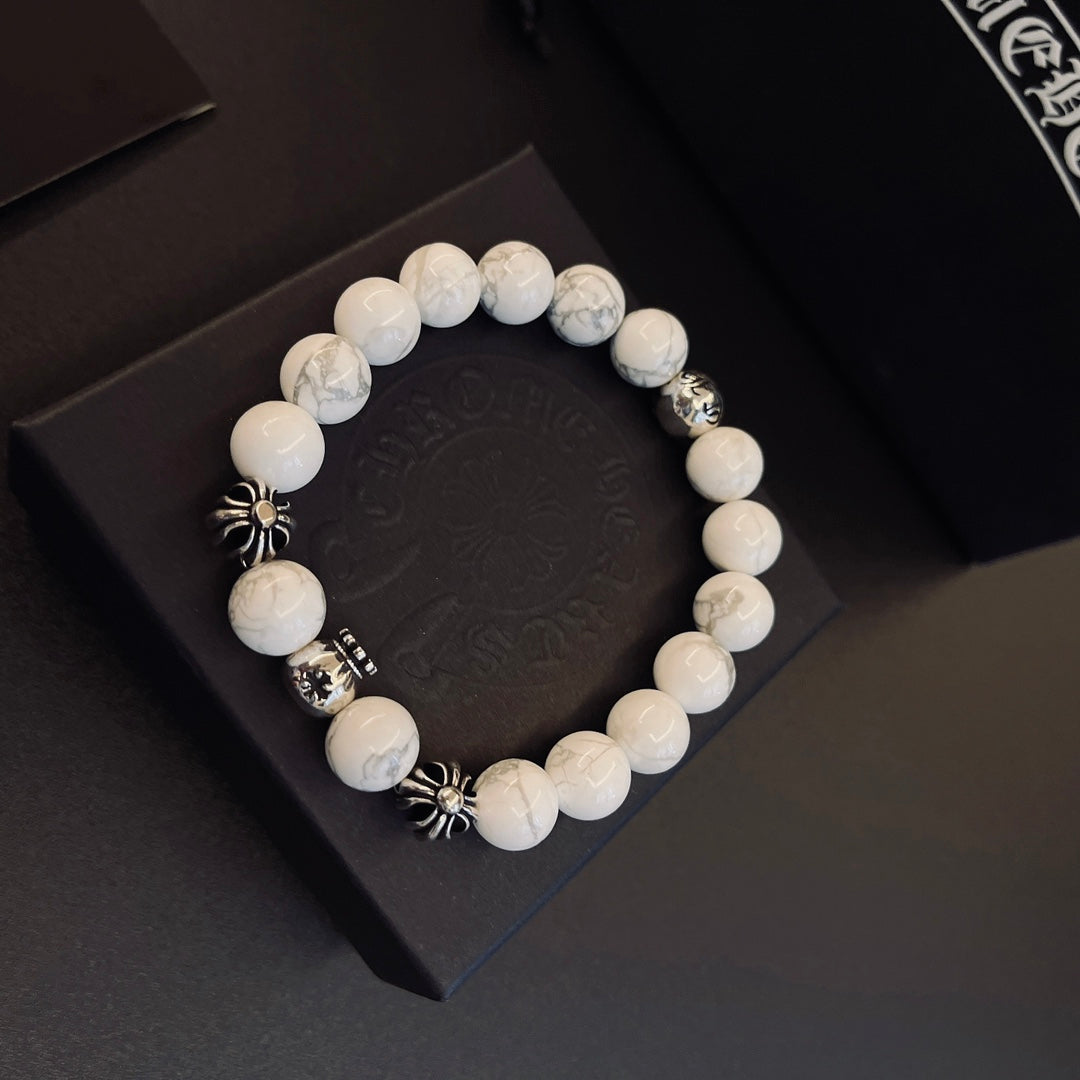 Martin Graham beaded bracelet in polished metal-tone – close-up detail