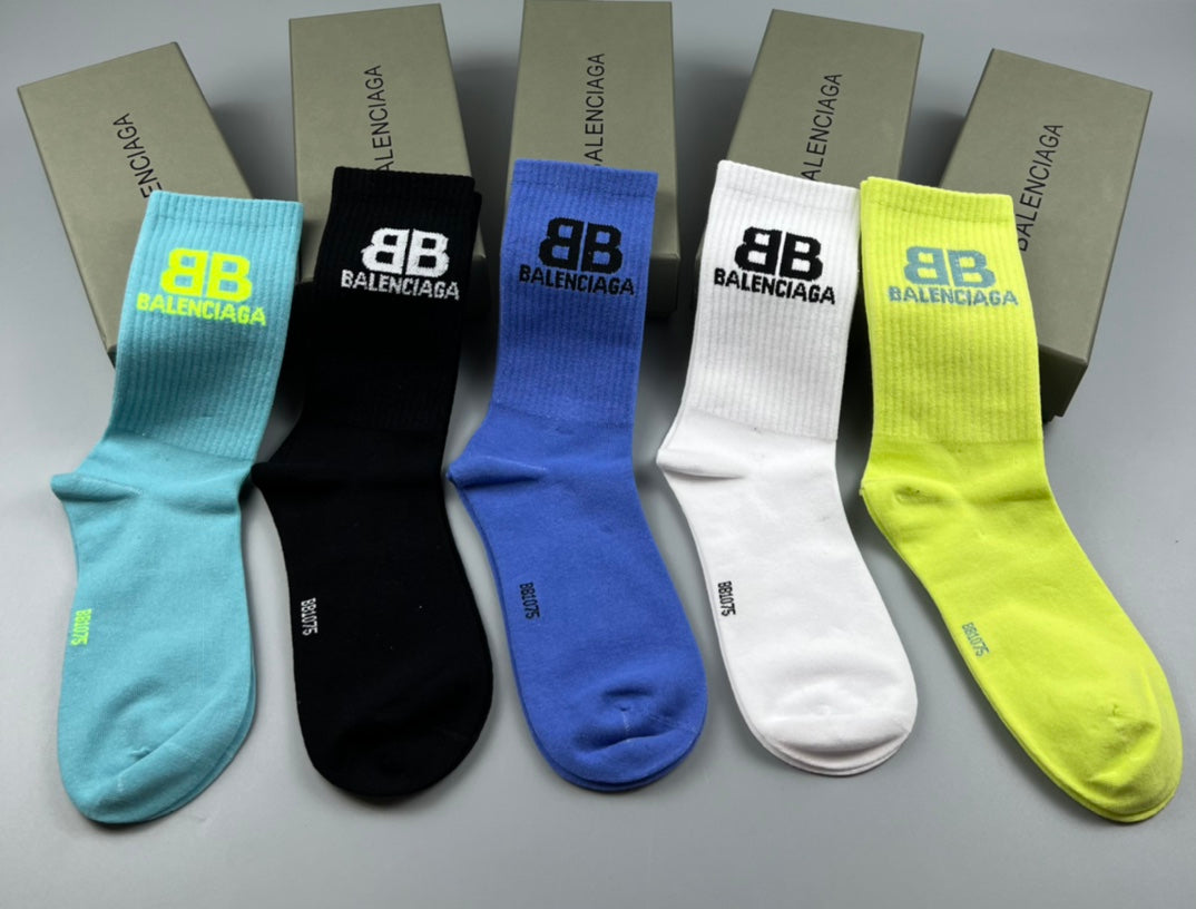 Balenciaga Bright Block Logo Mid-Calf Socks - 5-Pair Box