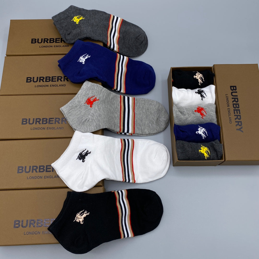 Burberry Stripe And Horse Motifs Ankle Socks - 5-Pair Set